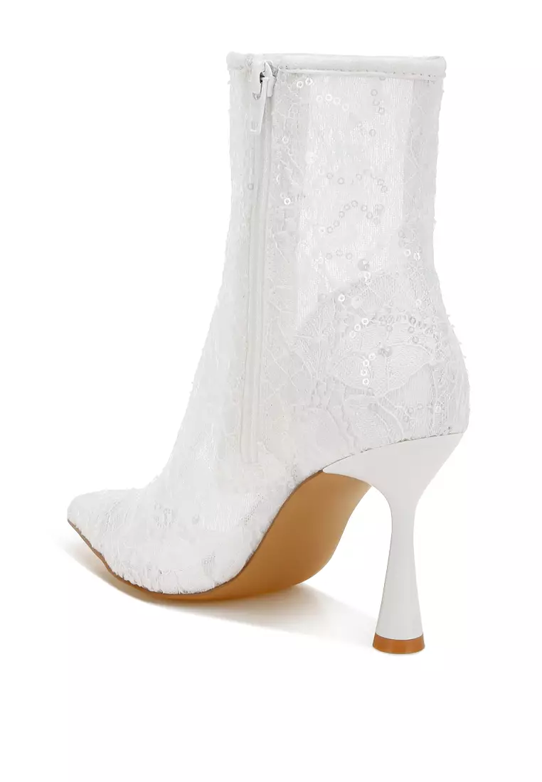 Sequin Lace Boots in White