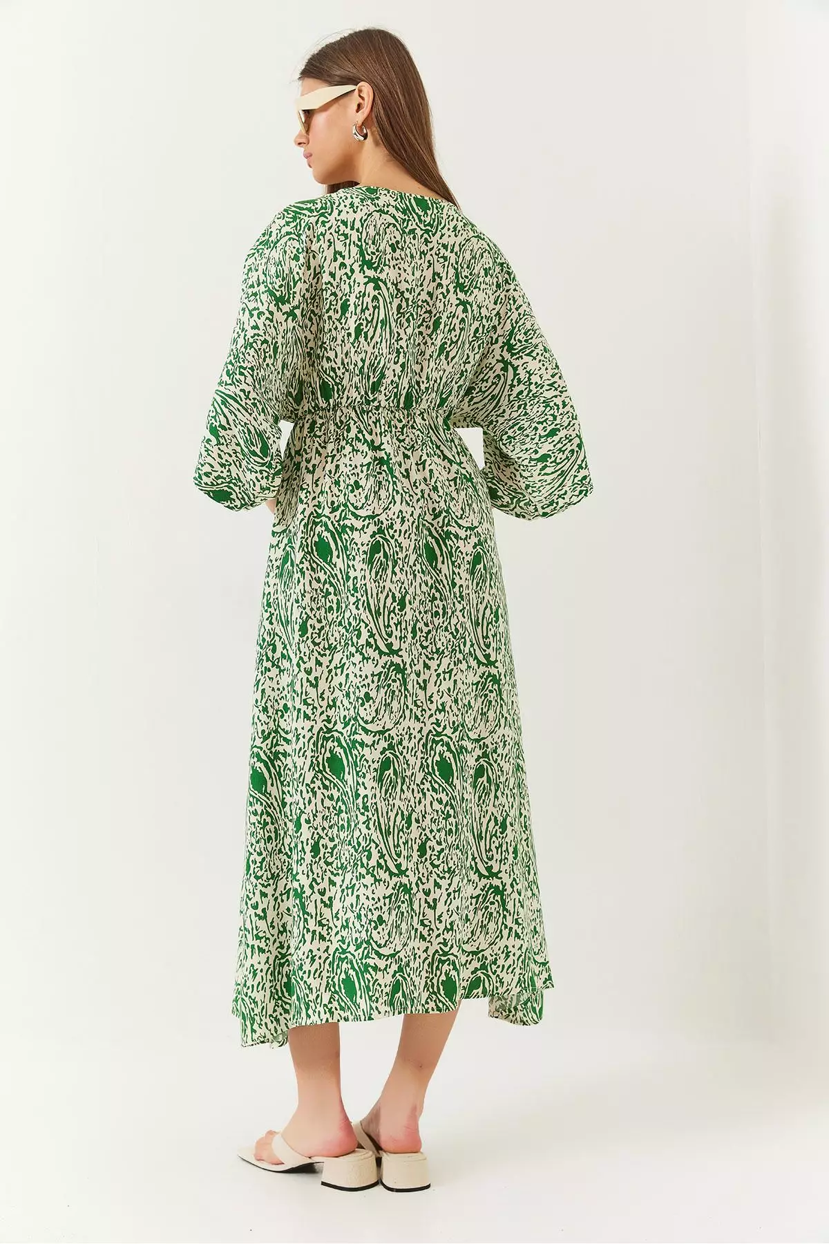 Women's Double Breasted V Neck Front Slit Detail Print Dress 60261411