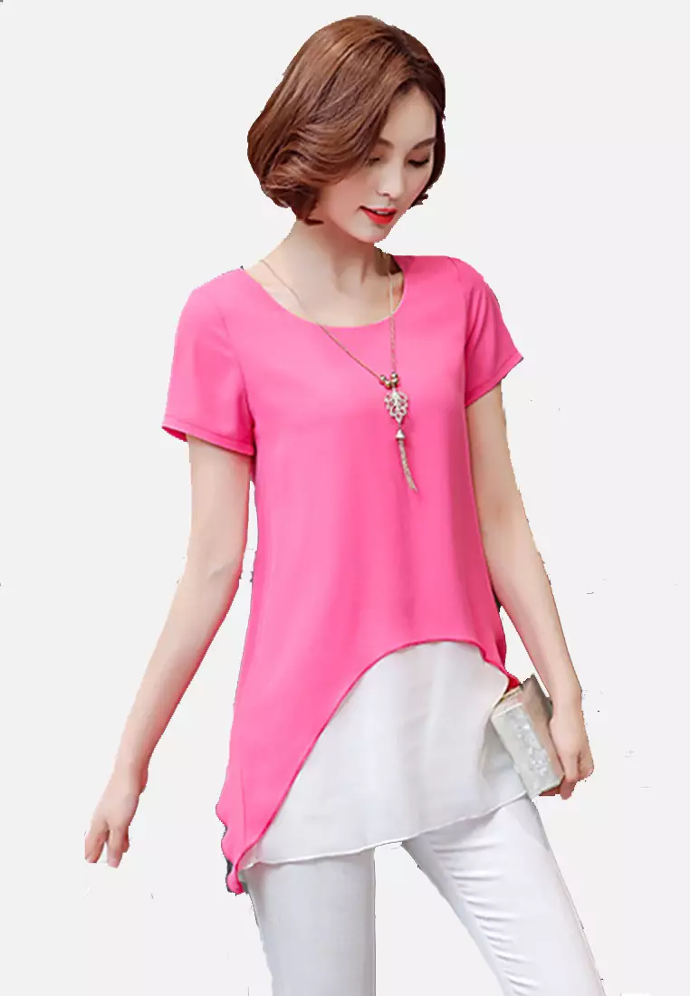 Chiffon Irregular Layered Tee With Accessory