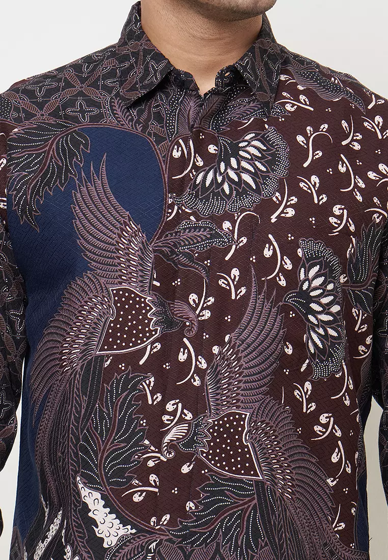 Exclusive Slimfit Natha Navy Kemeja Batik Pria Lengan Panjang