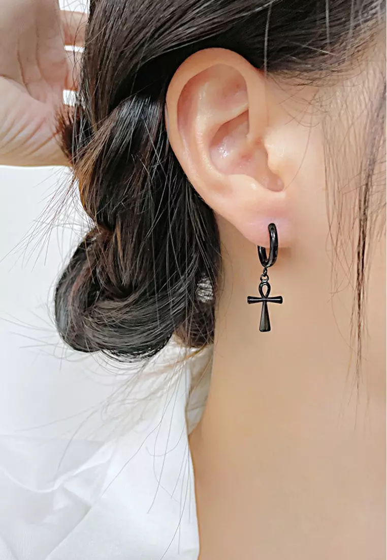 Unisex dangle cross earrings hot sale
