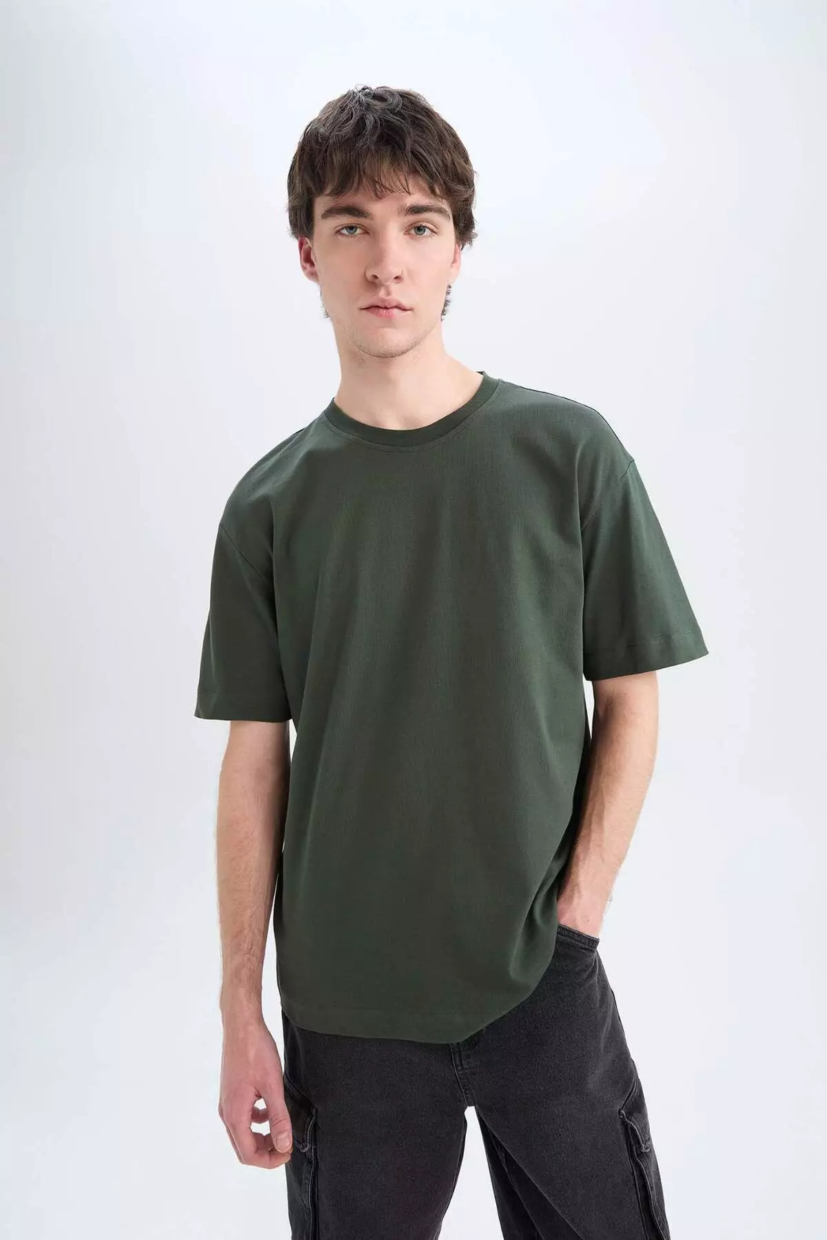 100% 棉 寬鬆闊管圓領基本款淨色短袖T恤 E6885Axns