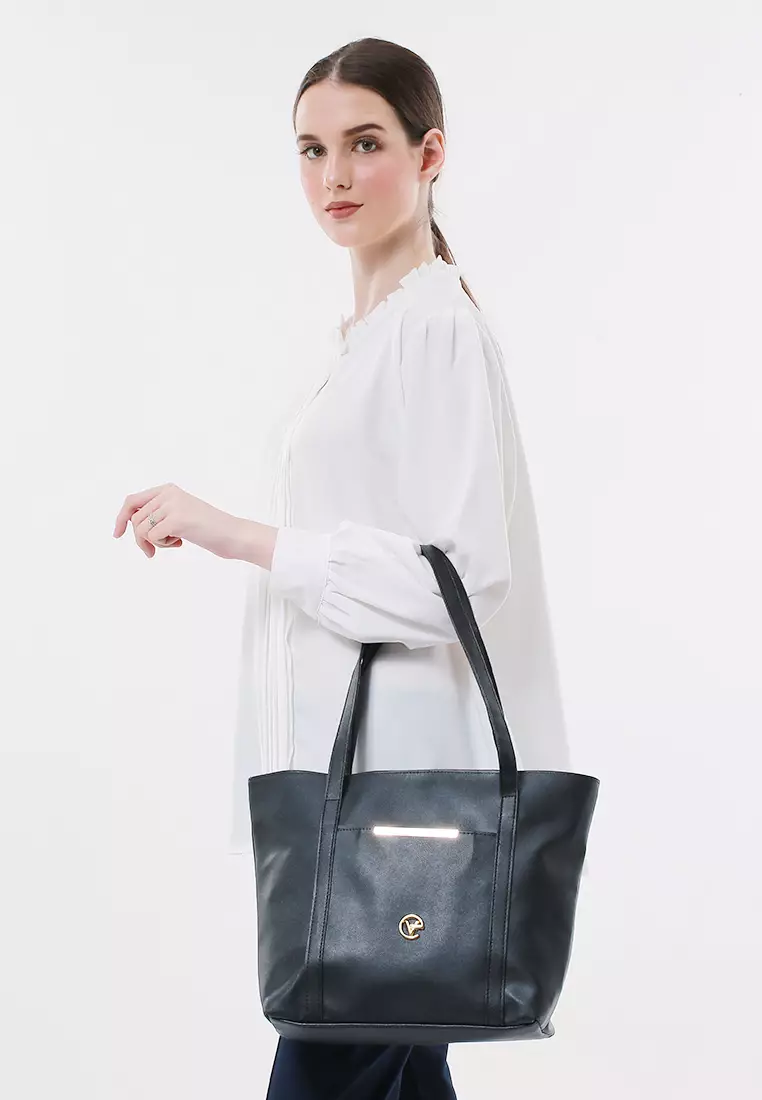 Nina ToteBag Bahan Sintetis Import Design Simple And High Quality - Black