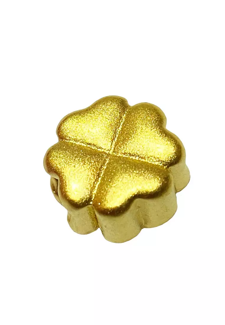 [SPECIAL] LITZ 999 (24K) Gold Four Leaf Clover with 14K Gold Plated 925 Silver Chain 四叶草项链 EPC0978-N