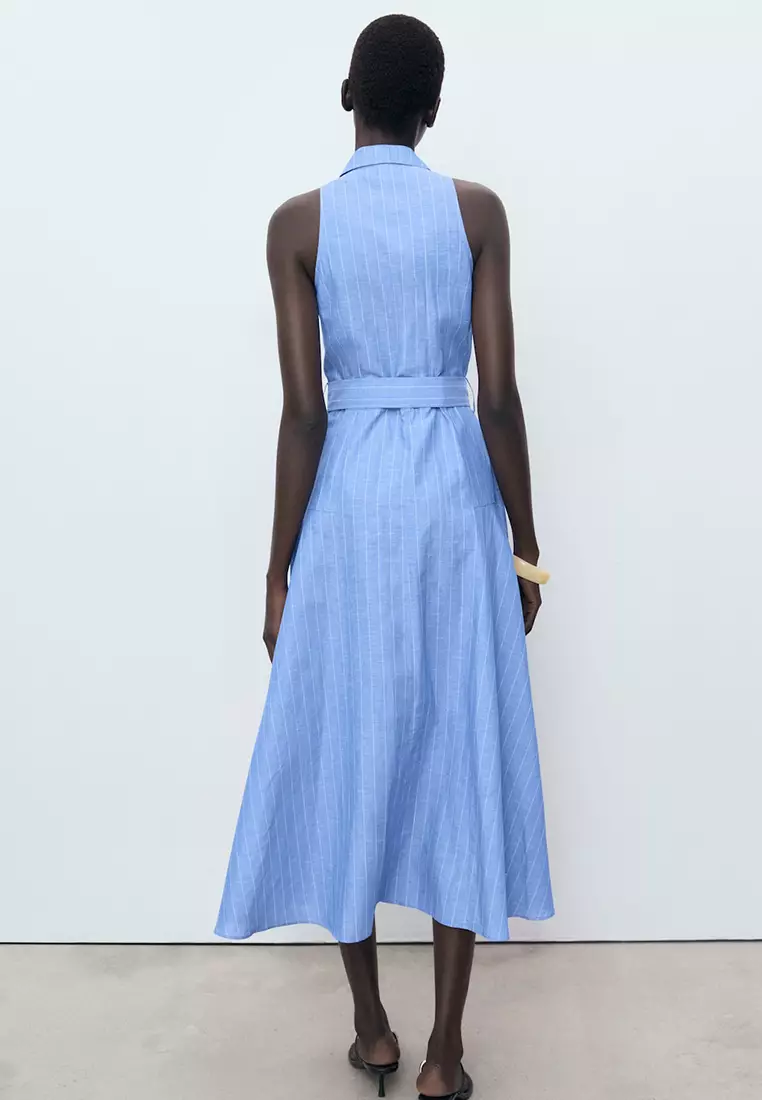 Striped Linen-Blend Shirt-Style Dress