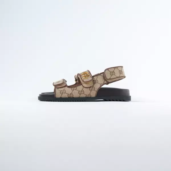 Sandal GUCCI GG GHW MONOGRAM BEIGE BROWN STRAP SANDAL 100% ORIGINAL