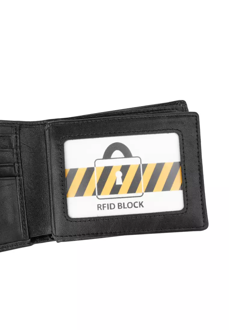Men's RFID Blocking Tri Fold Wallet with Coin Compartment - Black