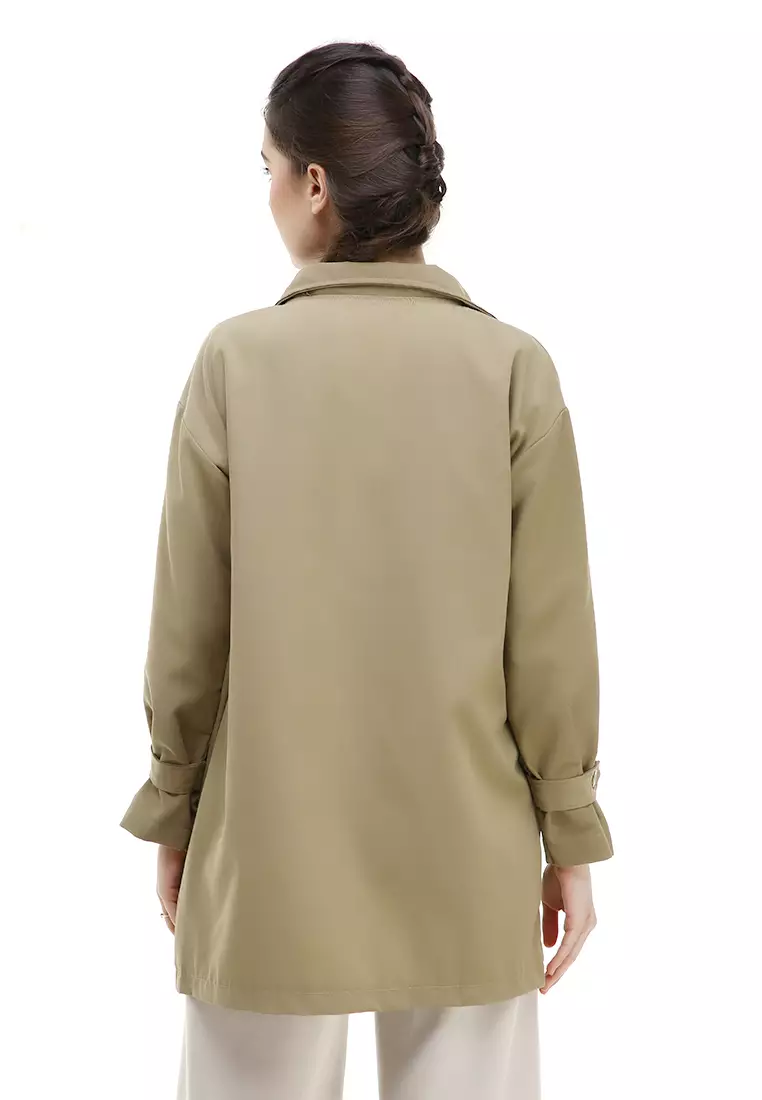 Qemsya Blazer Wanita Four Botton Casual Material Baby Canvas ORIGINAL - Cream