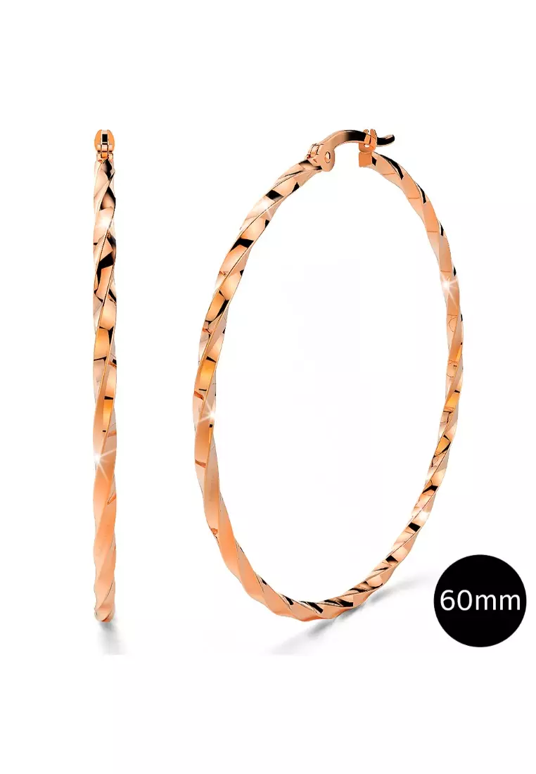 Twisted Hoop Earrings 60mm-Rose Gold