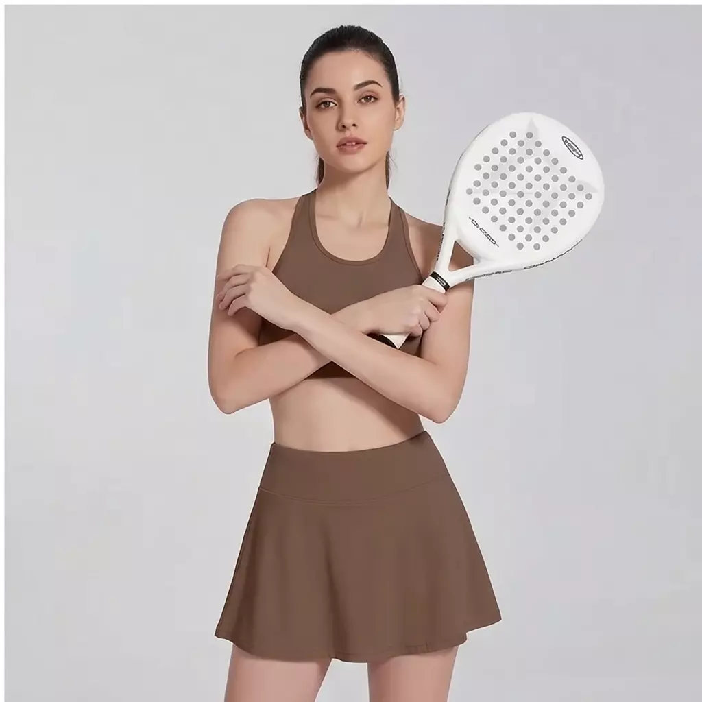 TDACTIVE Rok Padel Tenis Wanita Legging inside Skort ada Kantong TdBolt Coklat LB152