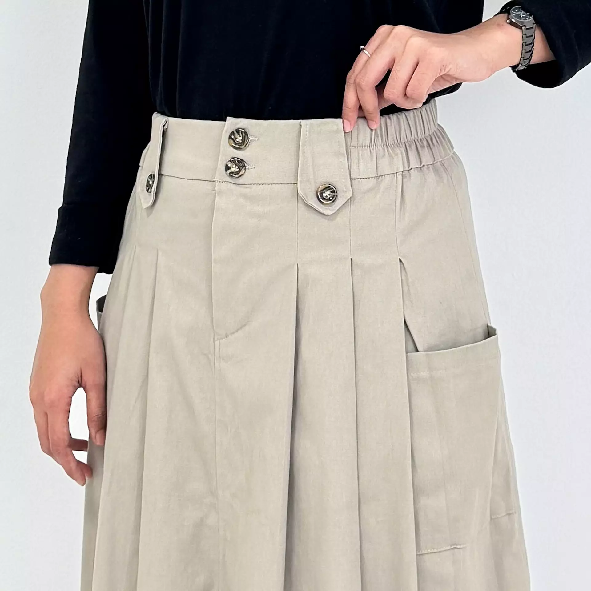 Rok Panjang Katun Wanita - Mika Twill Flare Basic Skirt