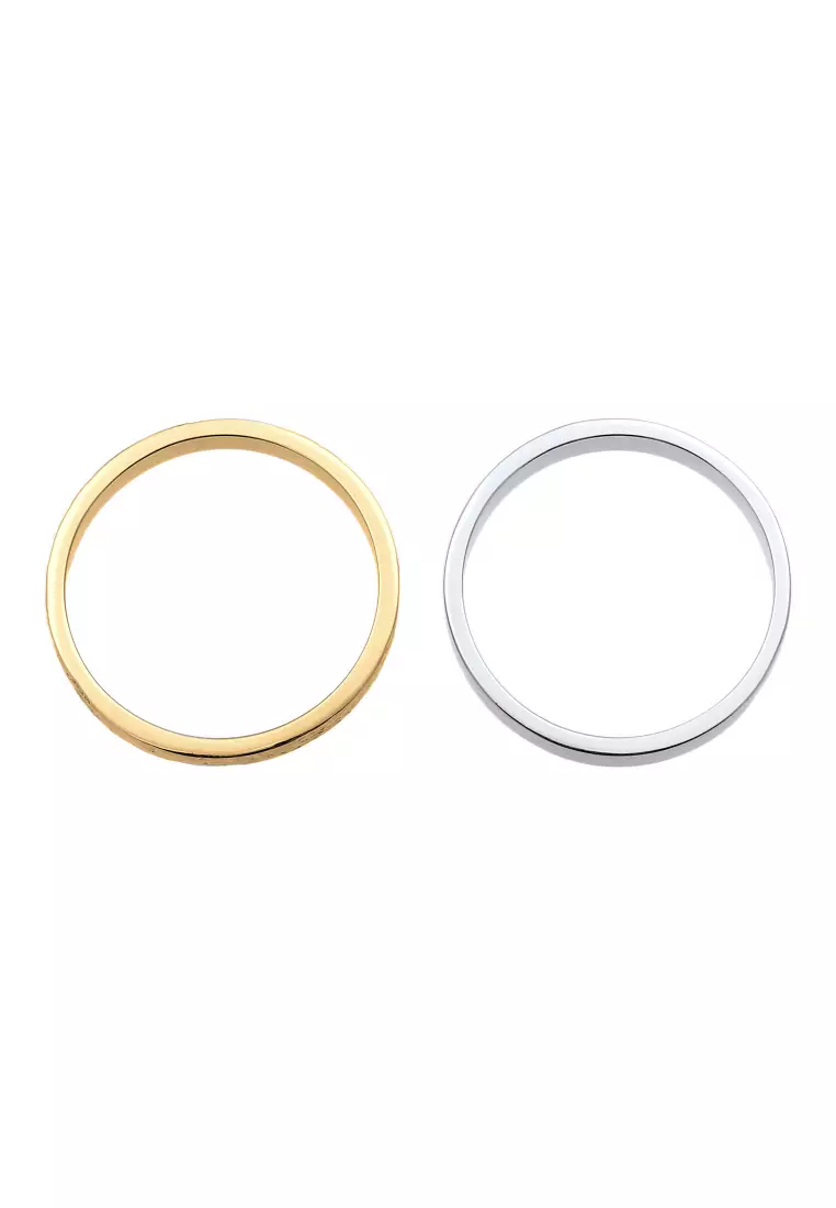 Cincin Perhiasan Perak 925 Wanita Set Basic Look Hammered Combinable Bicolor
