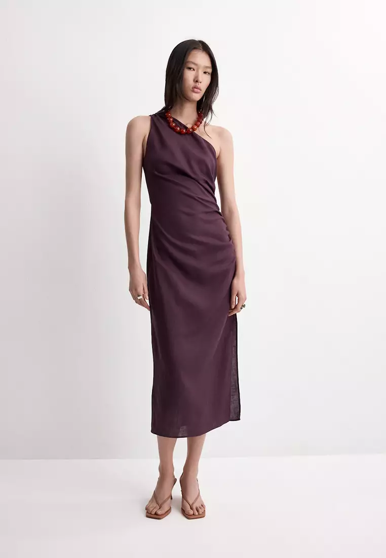 mango asymmetrical satin dress Red Halter A Line Dress XS