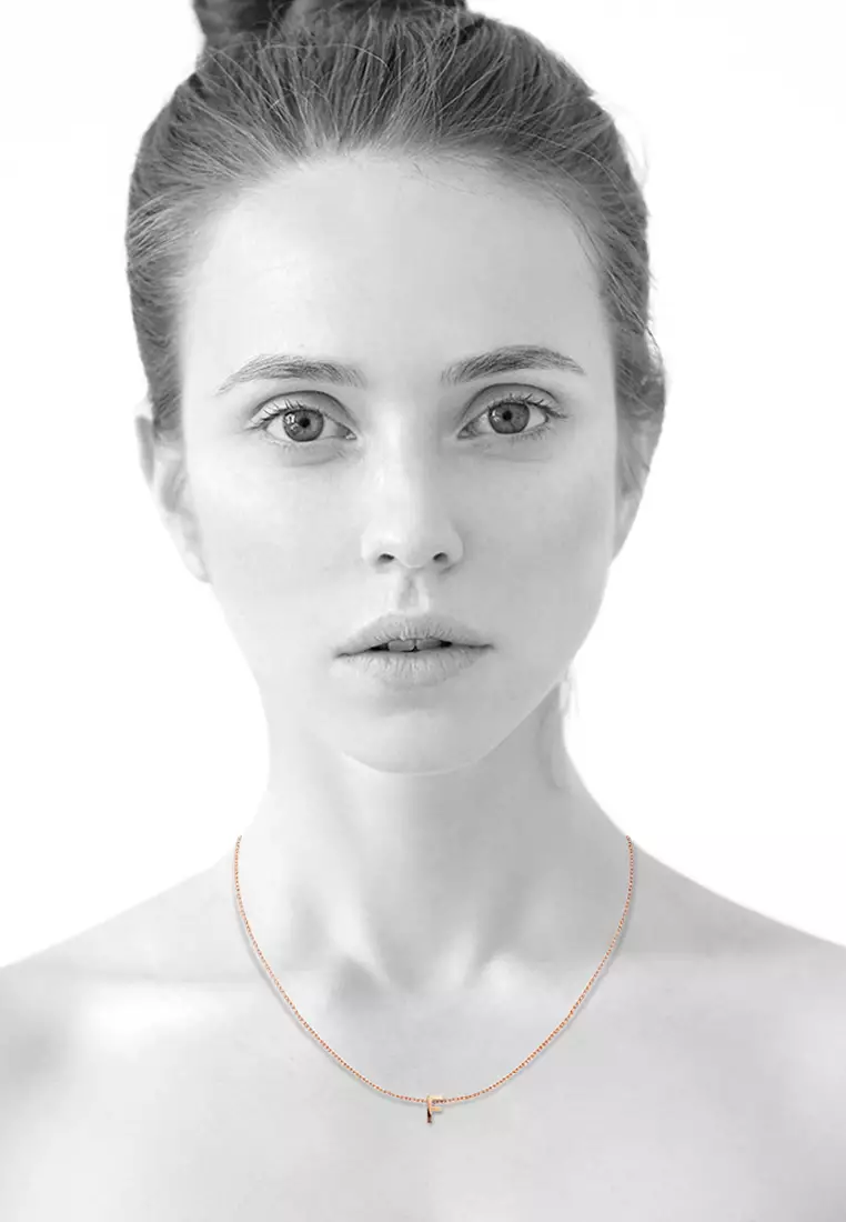 Initials Brick Alphabet Letter Necklace Rose Gold Layered Steel Jewellery - F