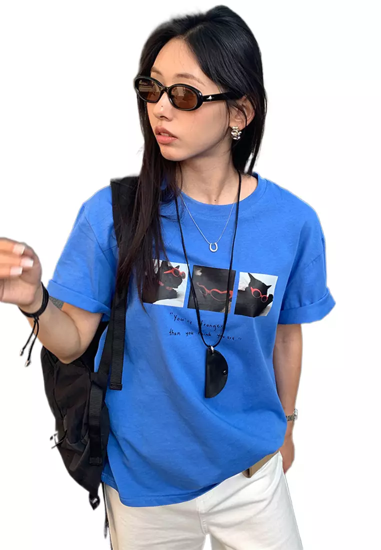 2025 Summer Printed Simple Round Neck T-shirt CA25042919BL