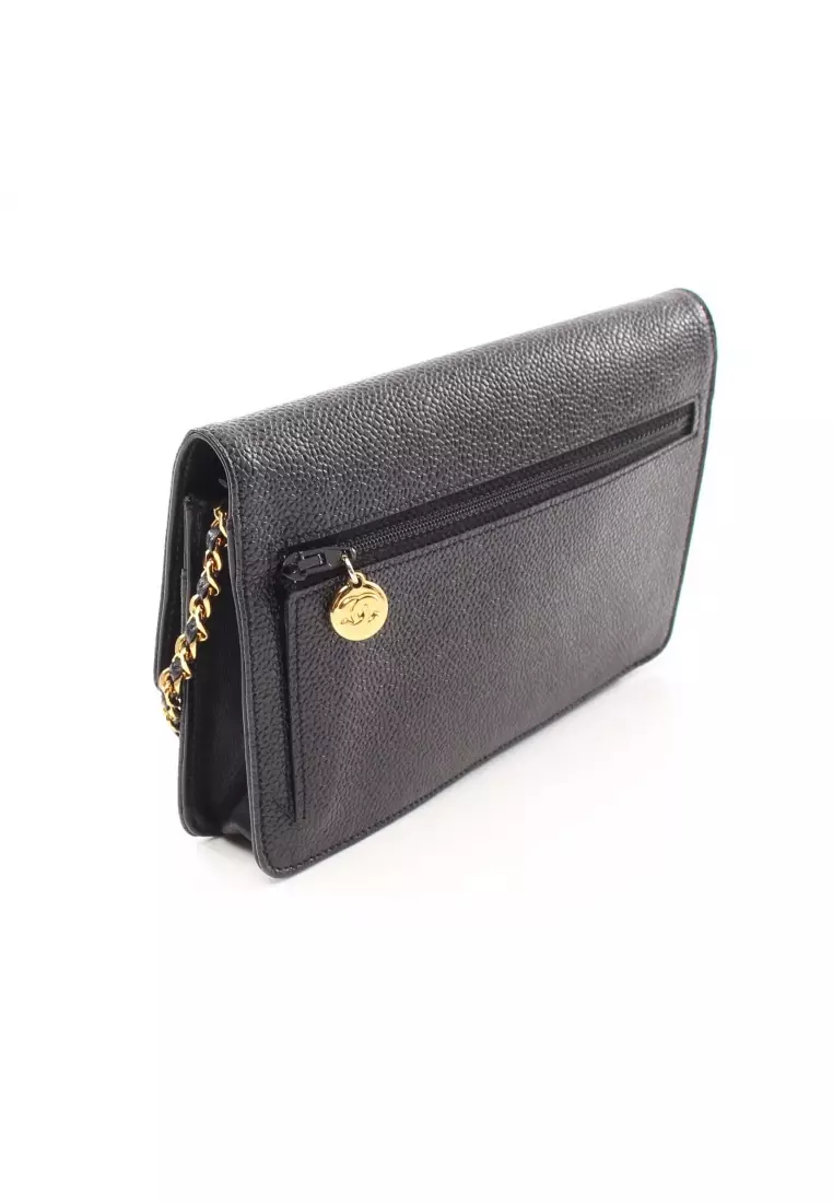 網上選購Chanel Pre-loved CHANEL coco mark chain wallet Caviar skin black gold  hardware 2023 系列