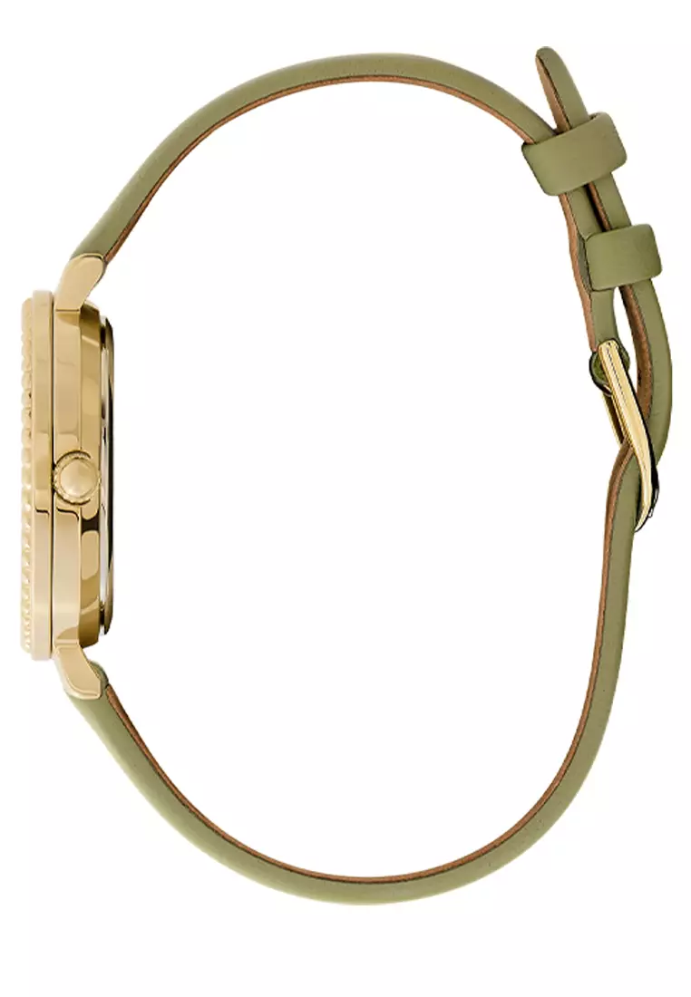 Olivia Burton 30mm Vintage Bead Champagne & Sage Green Leather Strap Watch - 24000164