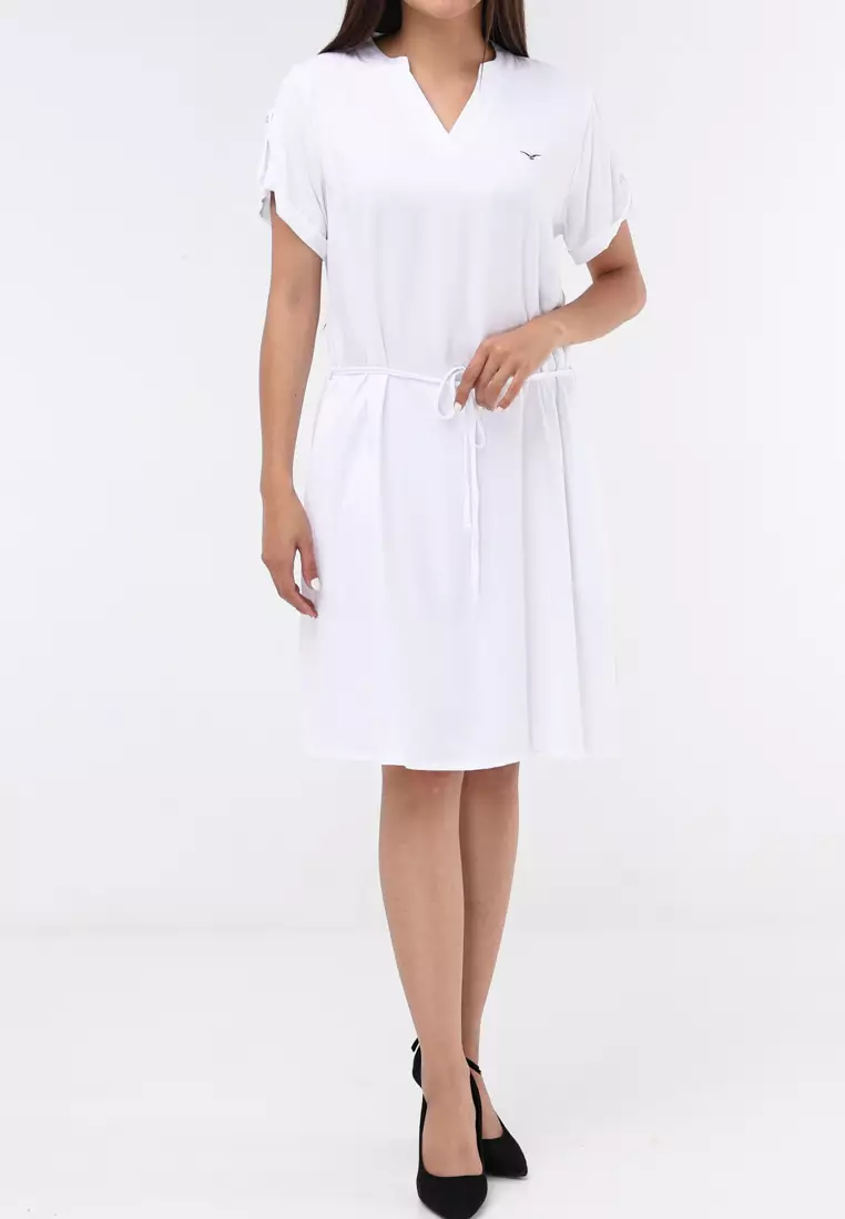 Plain Single Bold Twill Short Sleeve Dress