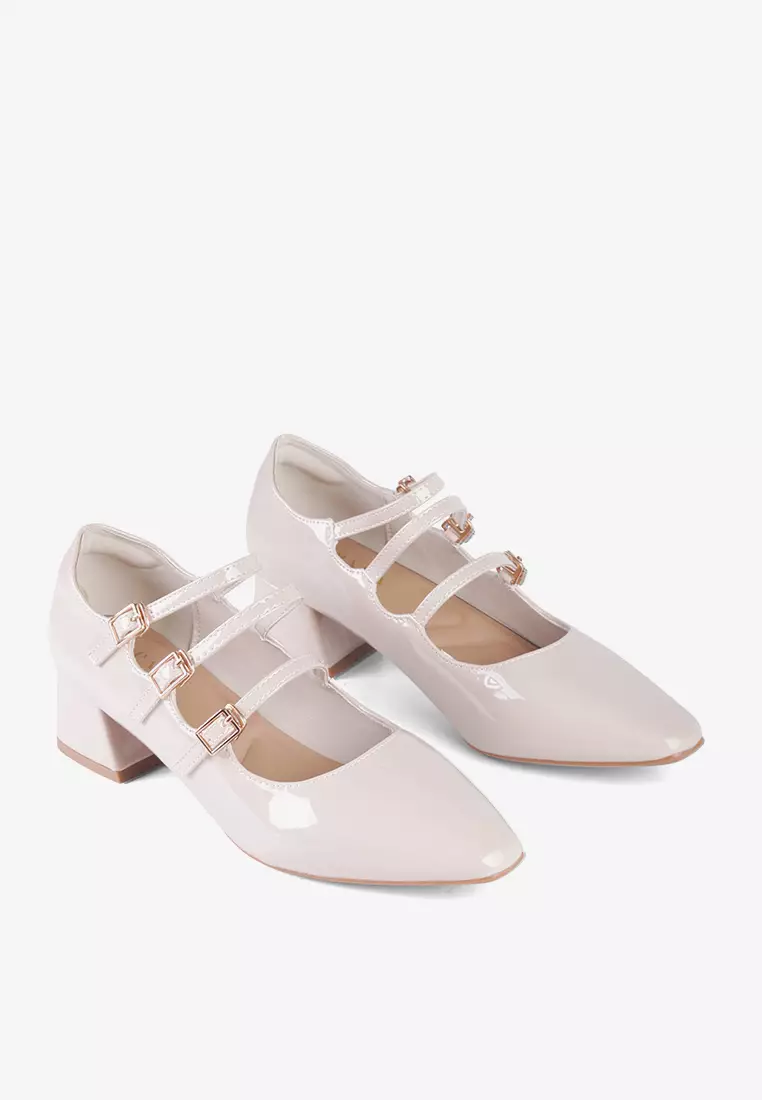 New Lenore Mary Jane Block Heels in Beige