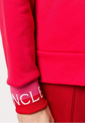 Moncler Logo Embroidered Cuffs Hoodie in Red