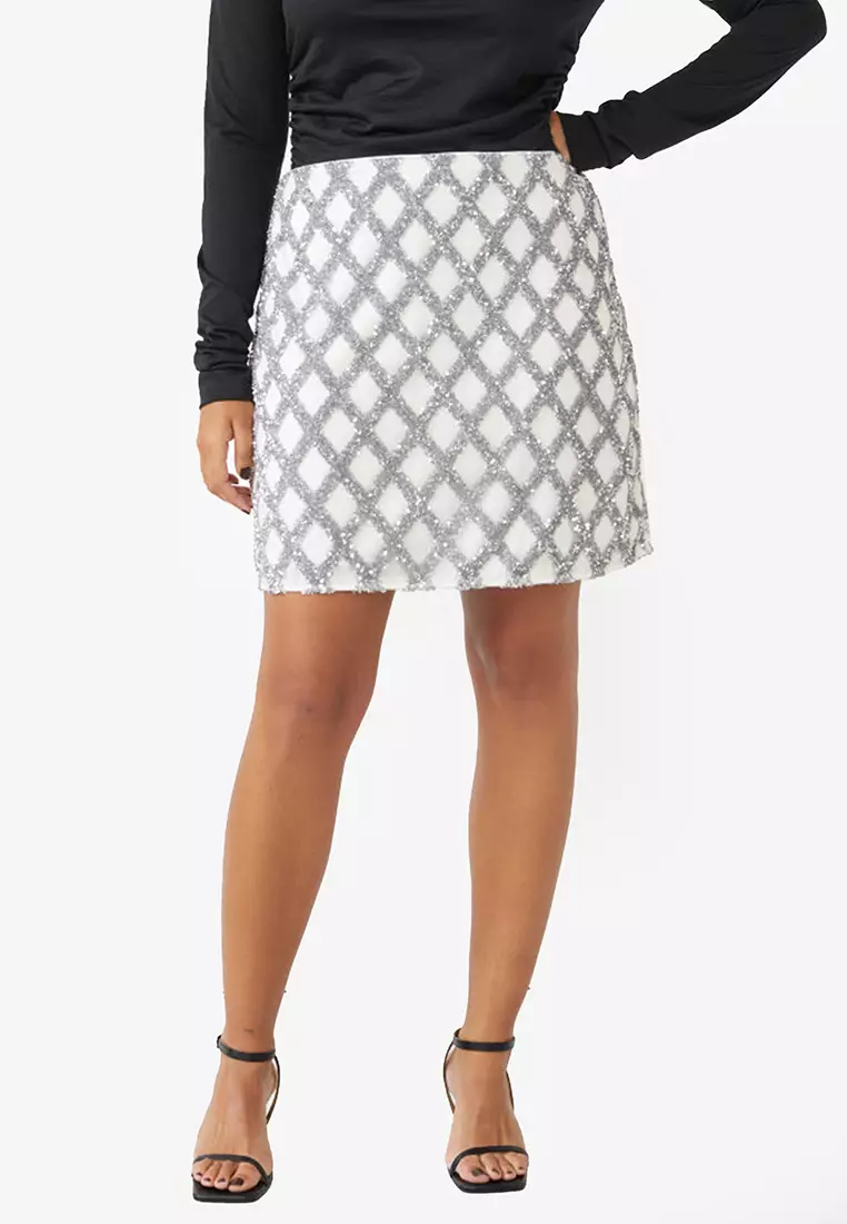 High waisted sequin houndstooth mini 2025 skirt