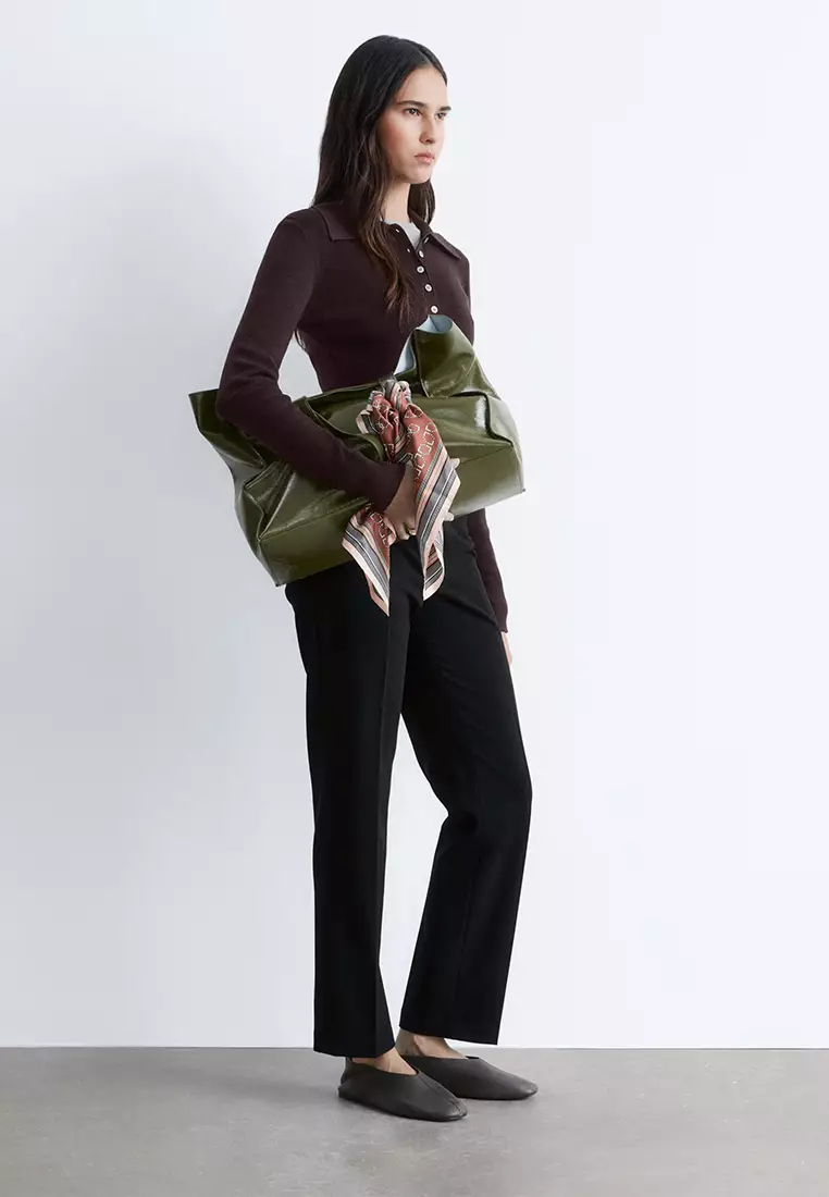 Rib-Knit Merino Wool Polo Top