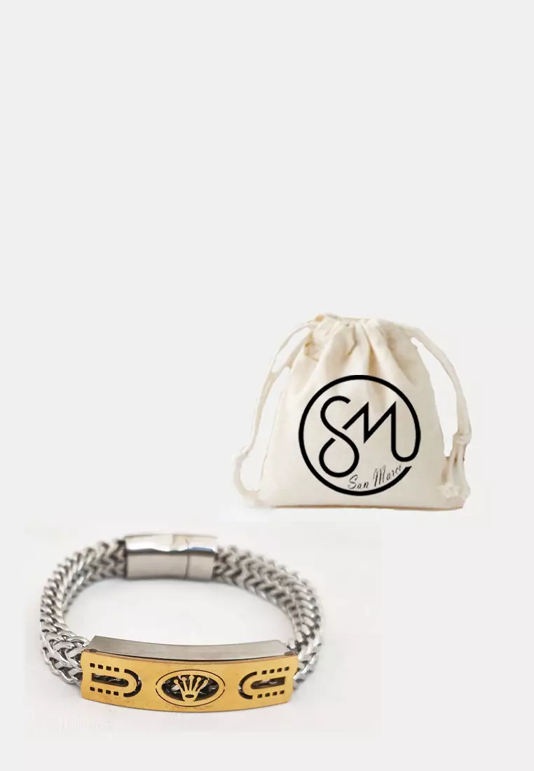 Men's Accessories Crown Stainless Steel Men's Bracelet Gelang Pria Gold & Silver