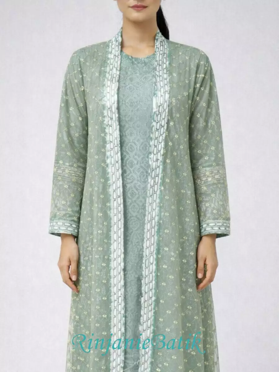 Rinjanie Batik - GMOT GT- Gamis Outer Raya Green Tea- Batik Cap