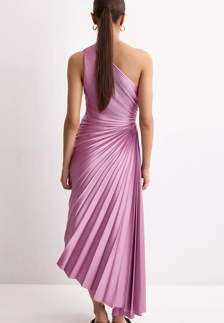 Pleated Asymmetrical Dress With Opening