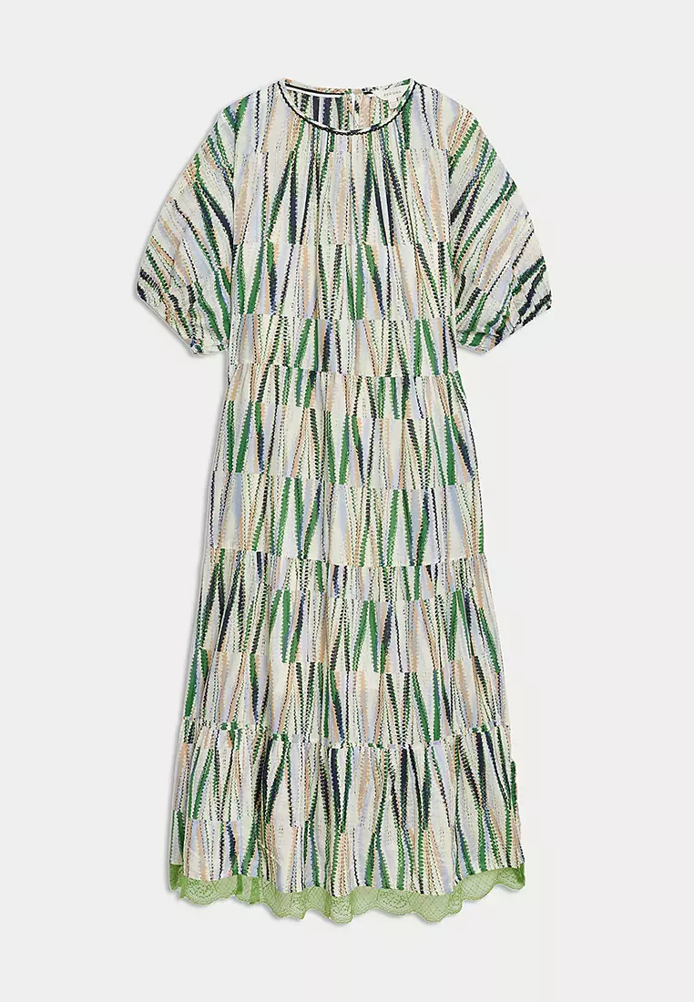 Cotton Rich Printed Midaxi Tiered Dress