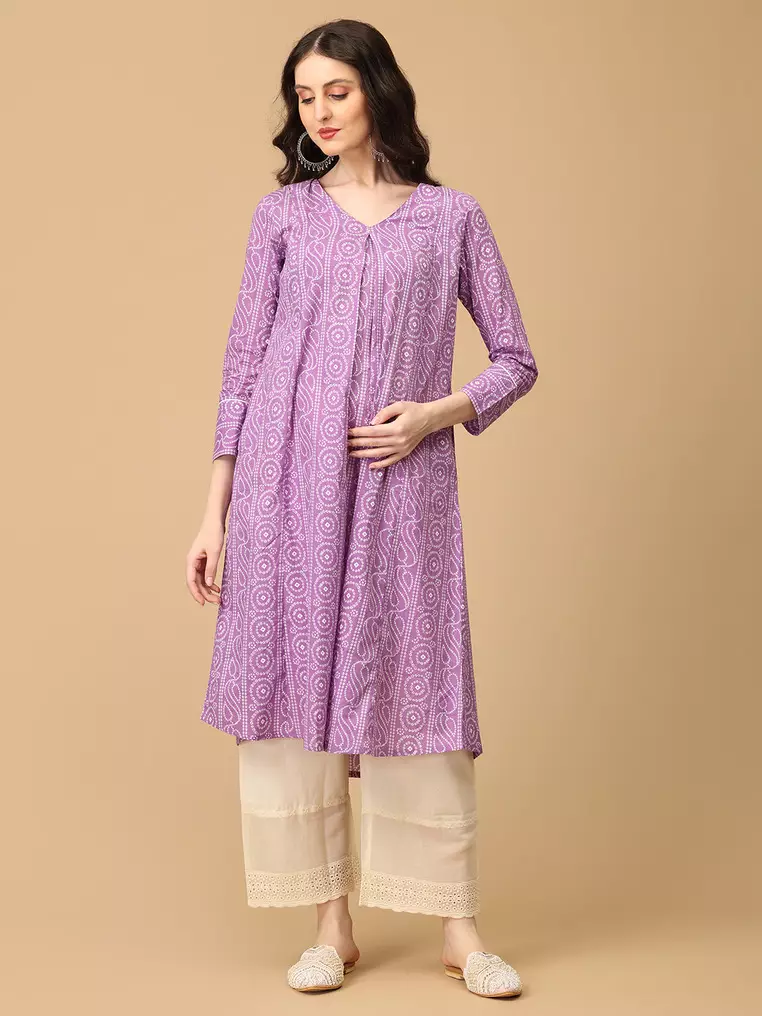 Euphoria Maternity and Nursing Anarkali Set - Lavender