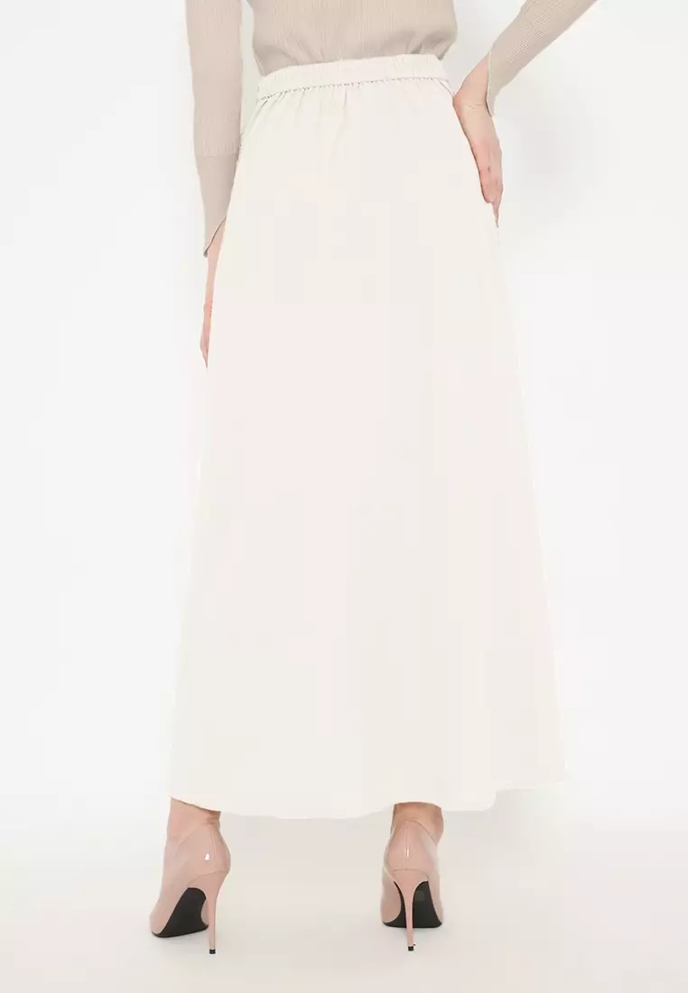 Skirt Basic A-Line Cream Linen Arlette By Brilliant Girl Warna Cream