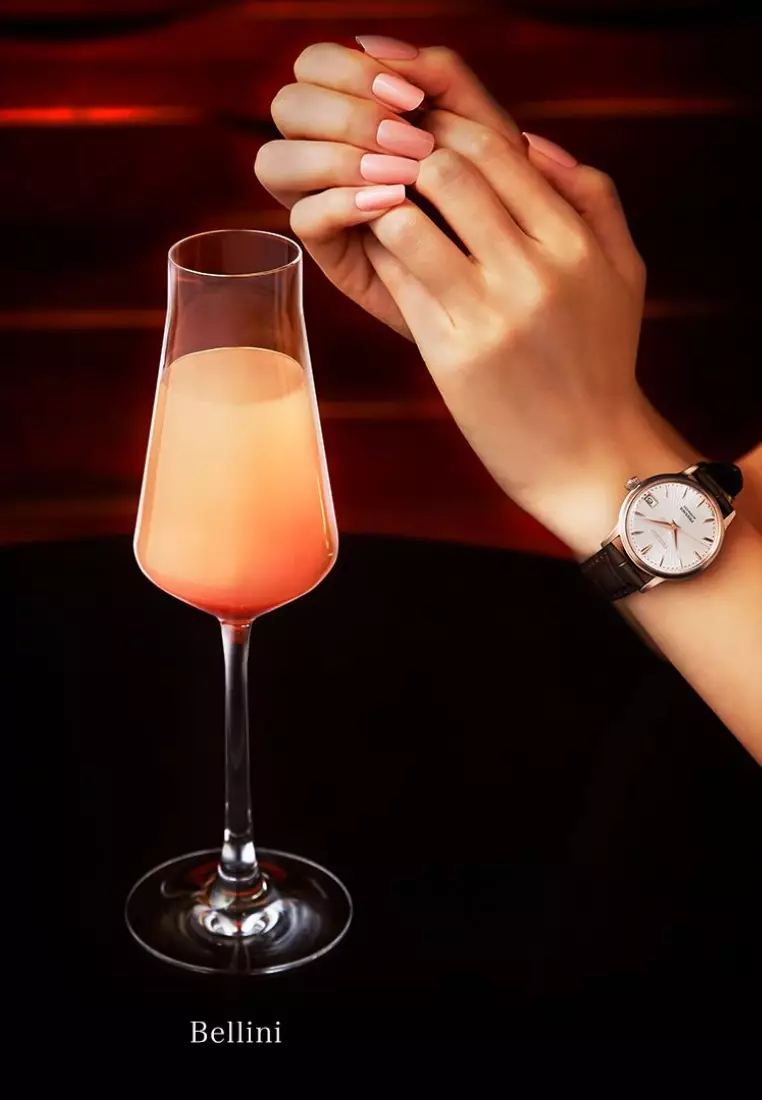 Seiko Presage Cocktail Time ‘Bellini’ Pale Pink Dial Brown Leather Band Automatic Watch SRP852J1