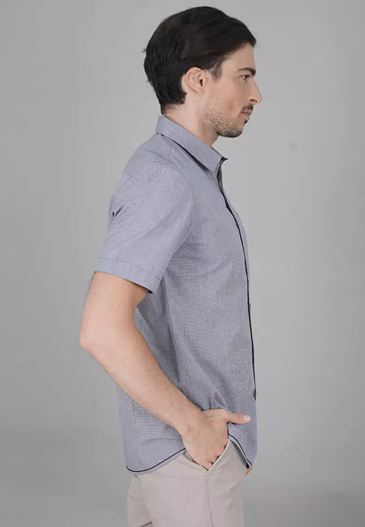 LGS - Kemeja Casual Pria - Lengan Pendek - Slim Fit - Warna Abu-Abu Muda - JSH.390.S1079F.910.C
