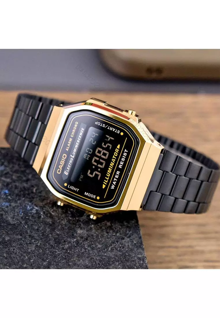 A168WEGB-1B Men's Digital Watch with Black Stainless Steel Band