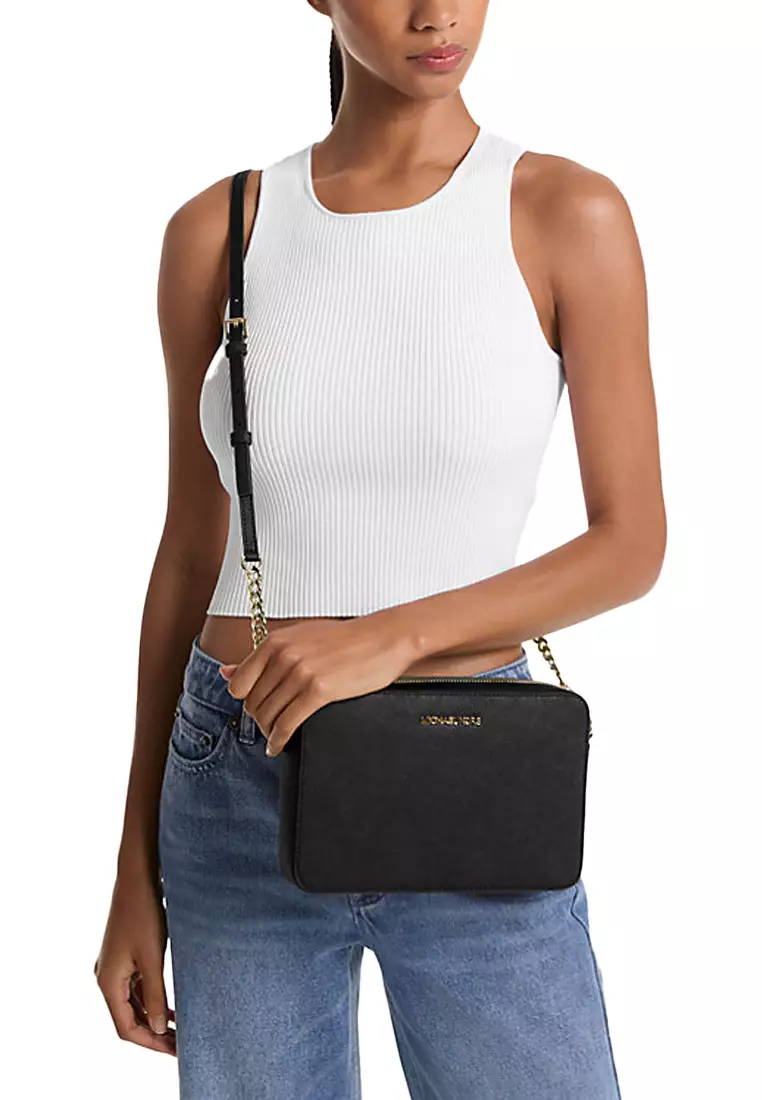 Jet Set Large Saffiano Leather Crossbody Bag In Black 35T8GTTC9L
