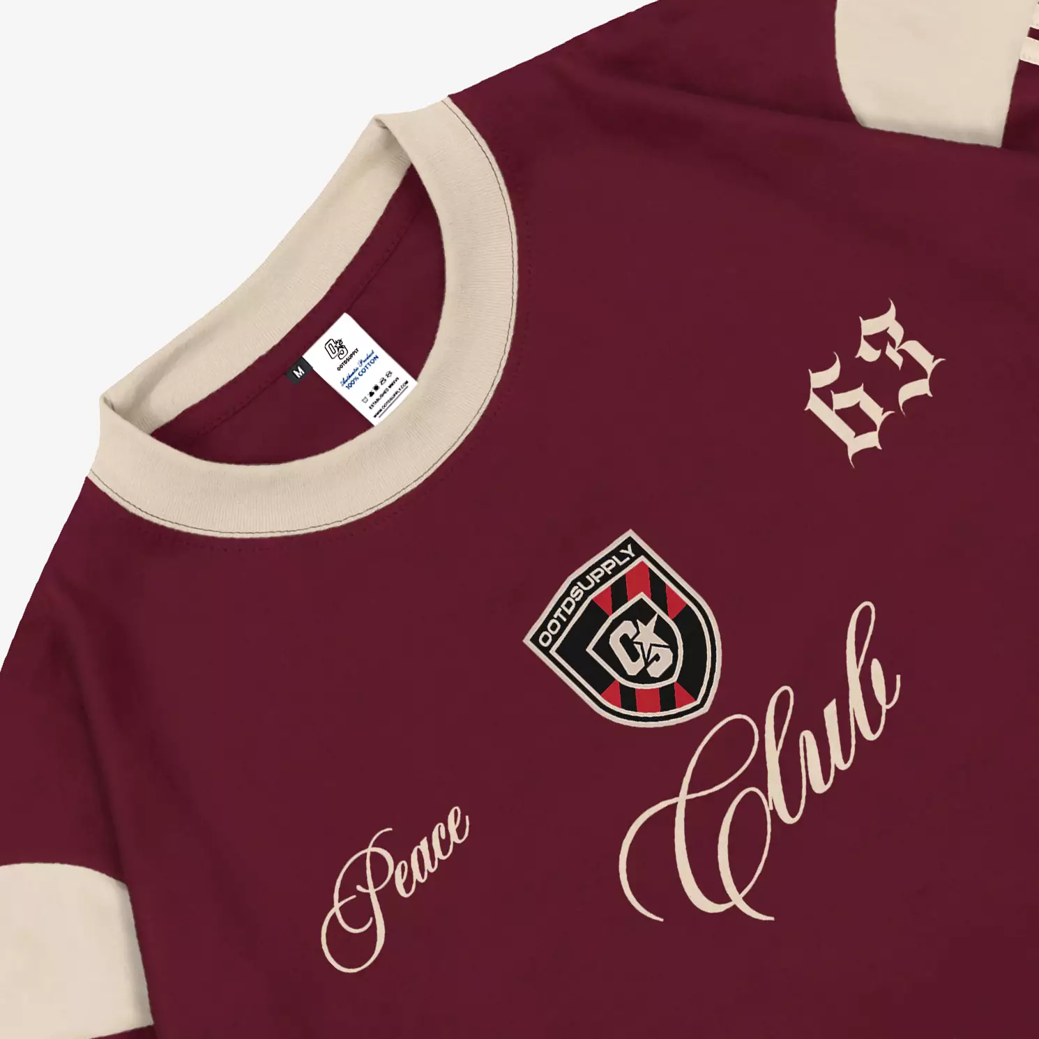 OOTDSUPPLY Longsleeve Boxy Slava Peace Club Maroon l Atasan Boxy Panjang Unisex | Kaos Lengan Panjang Pria dan Wanita | LS-BX-SLA001