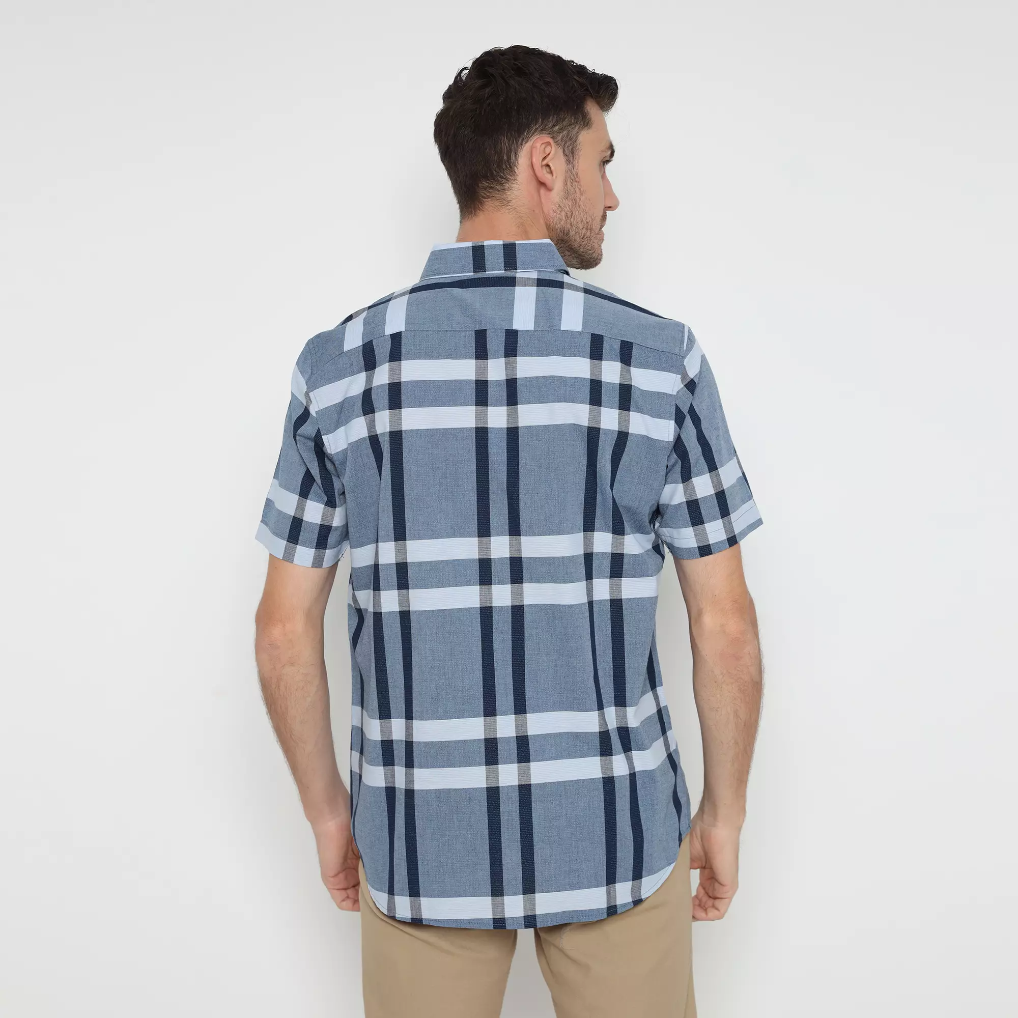 Platini Kemeja Kotak-Kotak Pria Lengan Pendek Dark Blue 73481