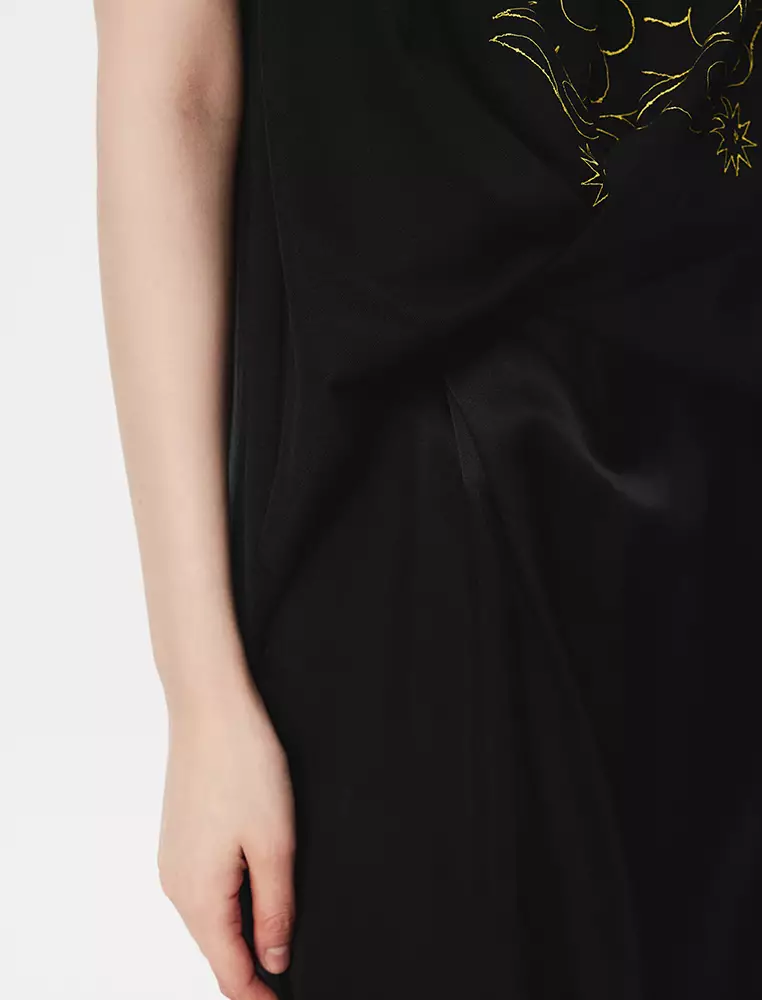 短款拼接無袖連衣裙