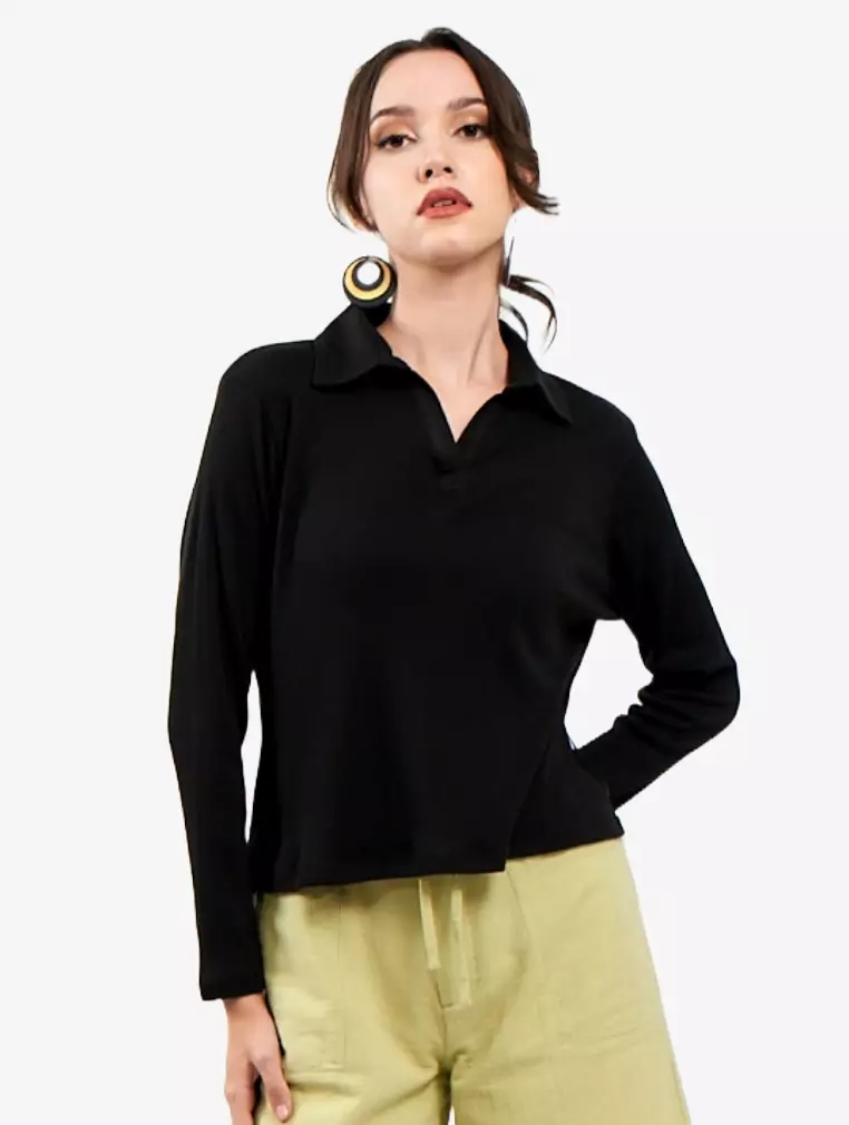 TONIQUE Kaos Wanita Katun Combed 24s Lengan Panjang KELLY Hitam