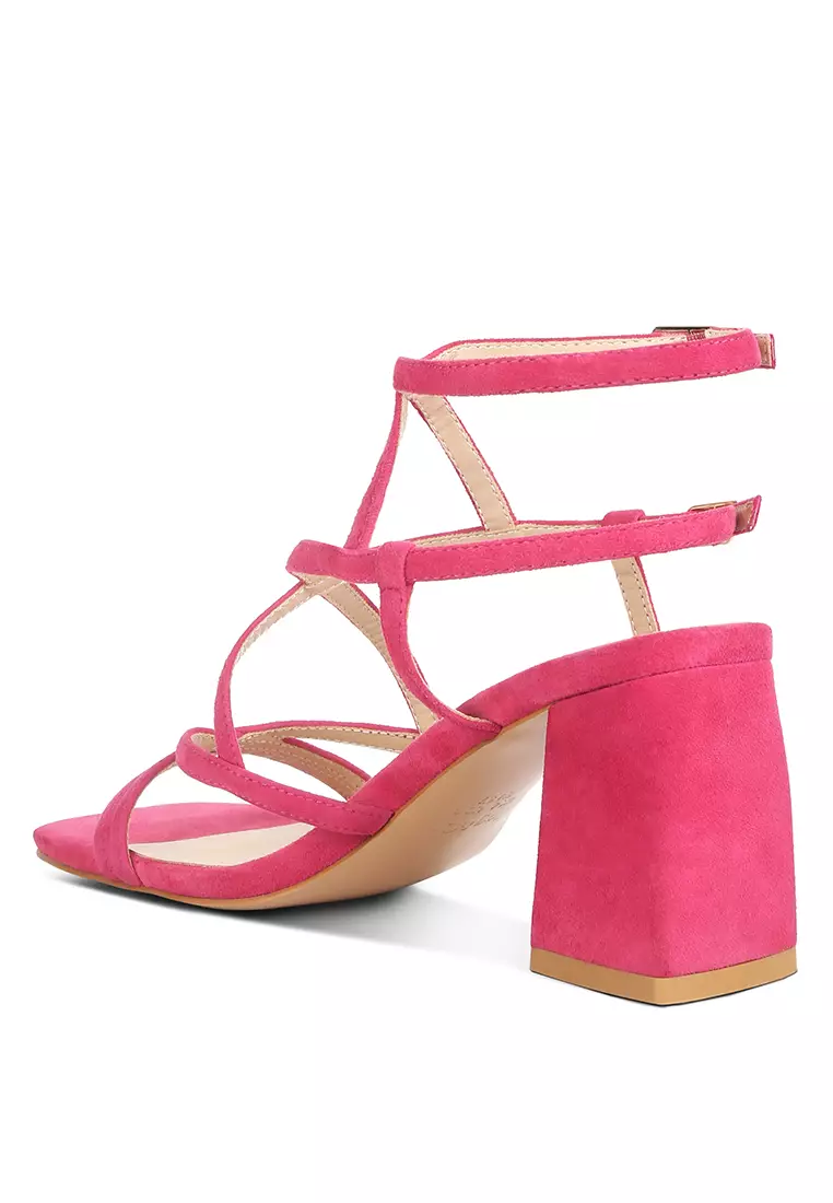 Fuchsia Strappy Block Heel Sandals