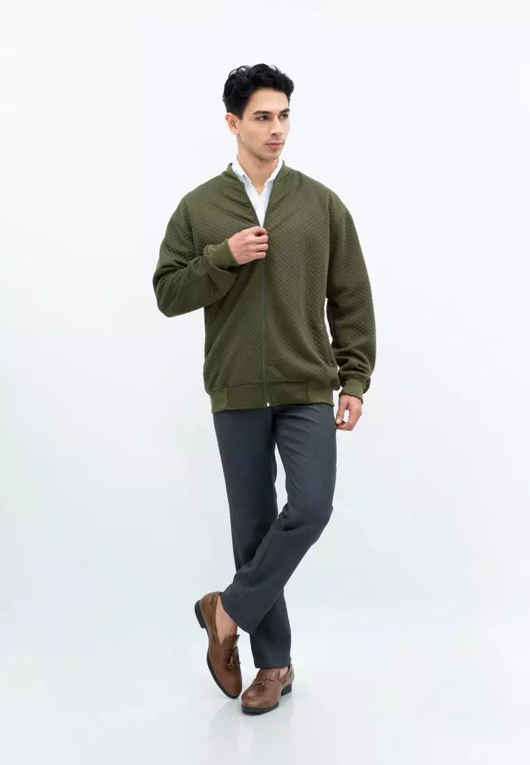 Houseofcuff Jaket Katun Outer Bomber Smart Casual Hijau Army