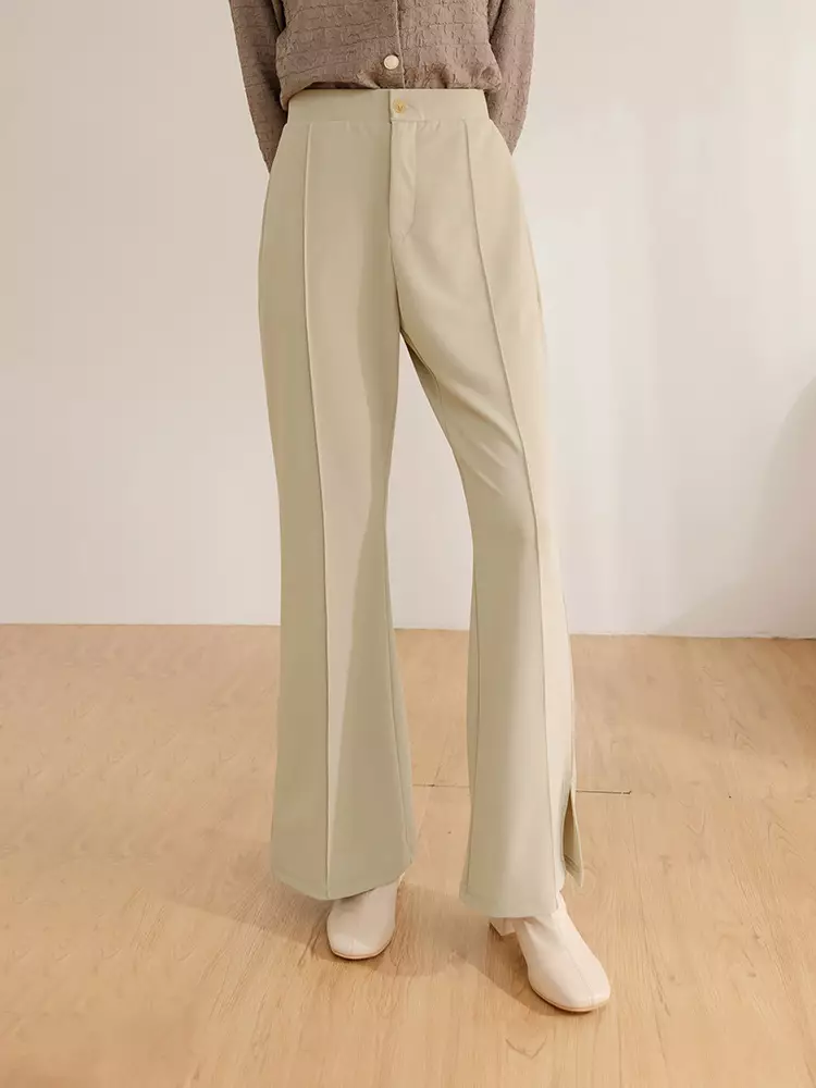 Wrinkle-resistant elastic waistband side-slit long pants [BA7572]