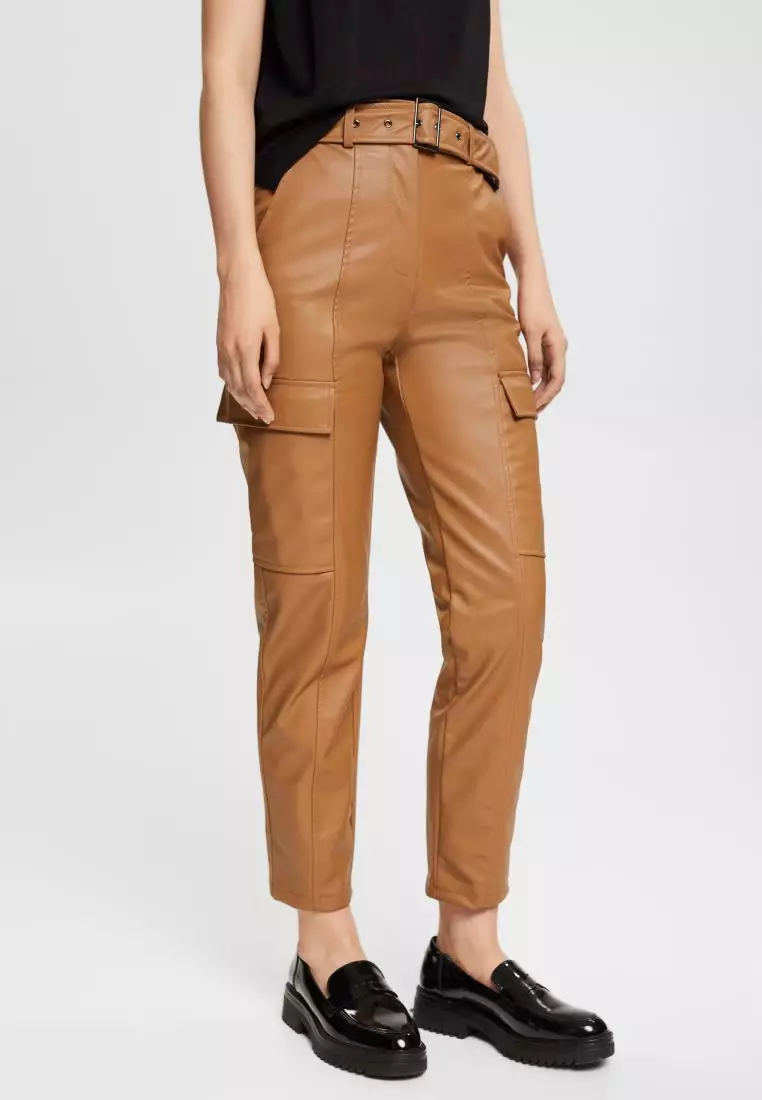 ESPRIT - Wide leg twill trousers, 100% cotton at our online shop