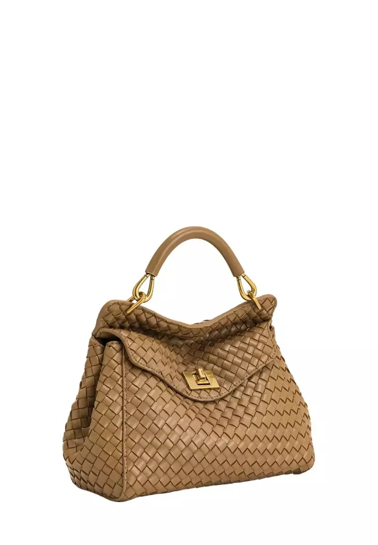 Lucia Classic Top Handle Woven Bag - Brown