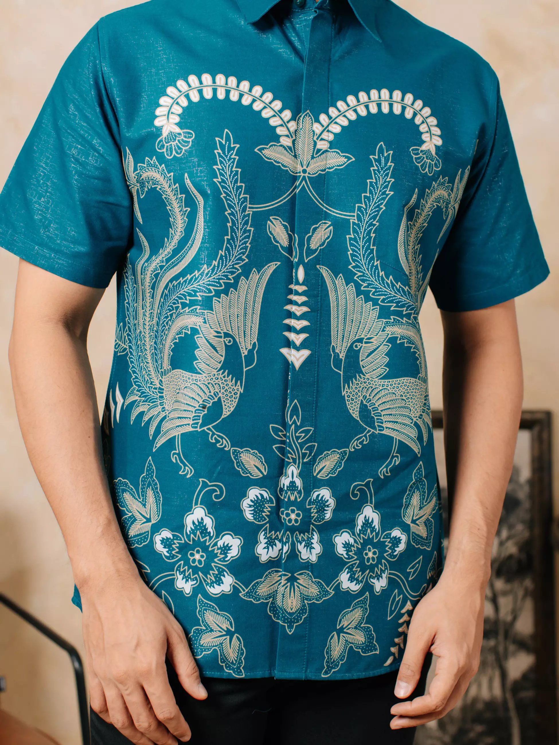 Avana by Adyatma Aria Turquise Kemeja Batik Slim Fit Tricot Pria Katun Foil