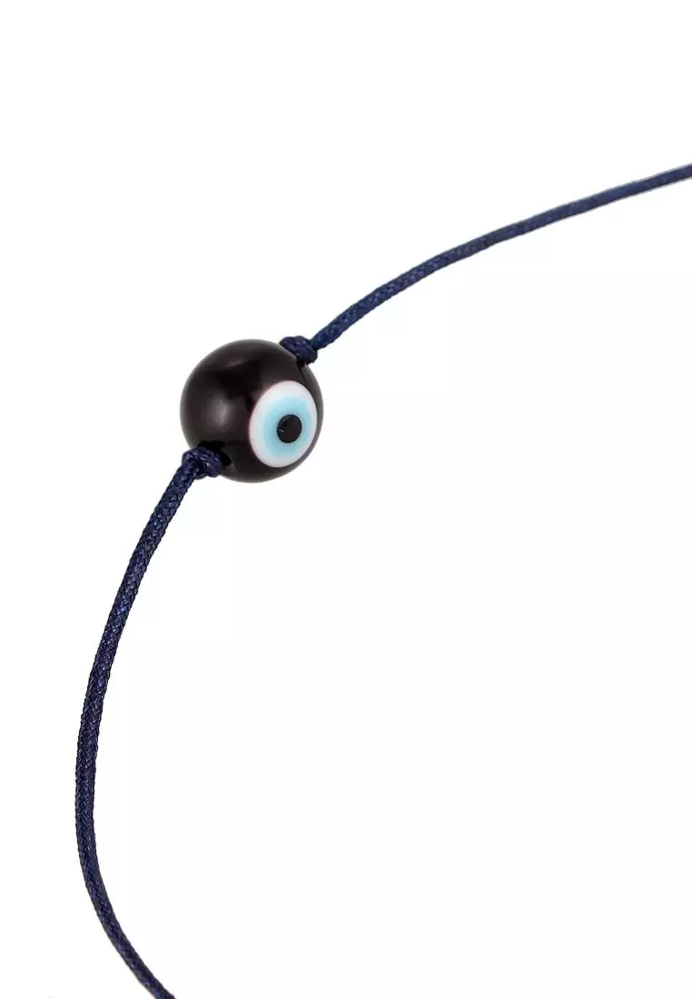 EXCLUSIVE Gelang Perhiasan Perak 925 Pria Nylon Evil Eye Symbol Glass Bead