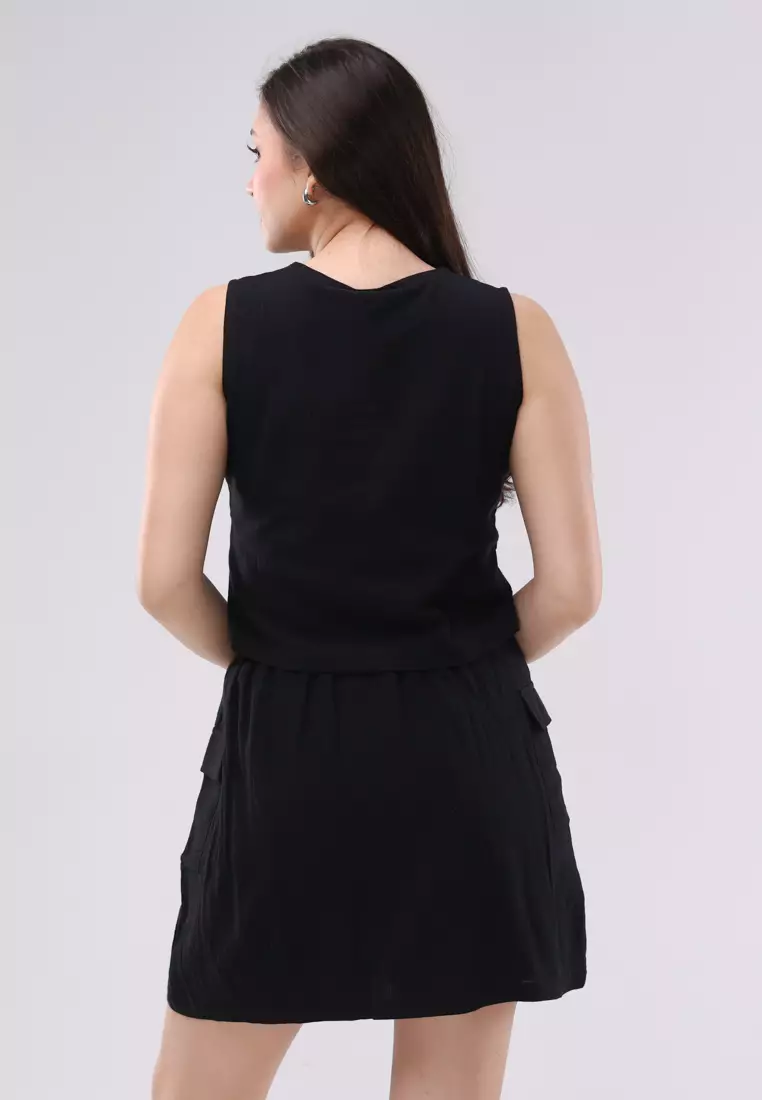Crumpled Cotton Sleeveless Vest Terno Skort