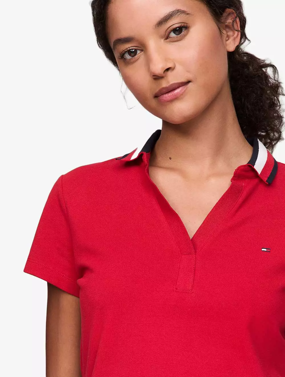 TOMMY HILFIGER - RWB Collar Split-Neck Polo - Red - Red