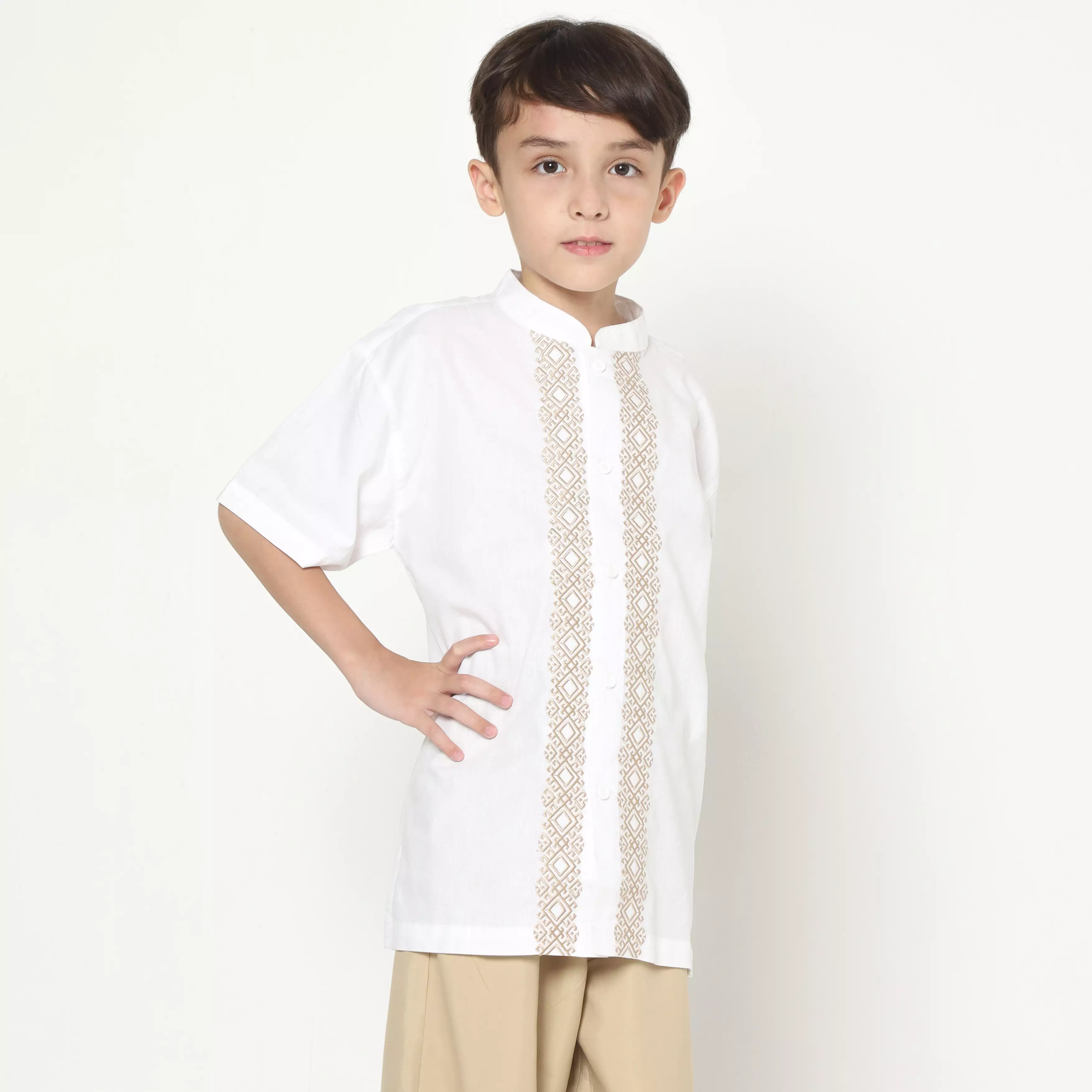 Baju Koko Set Anak Laki Bordir Square White - AMAZING